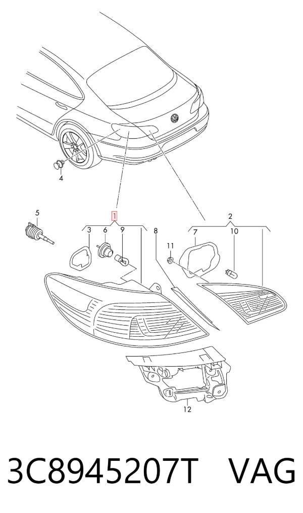 Lampa zespolona tylna lewa zewnętrzna 3C8945207T VAG