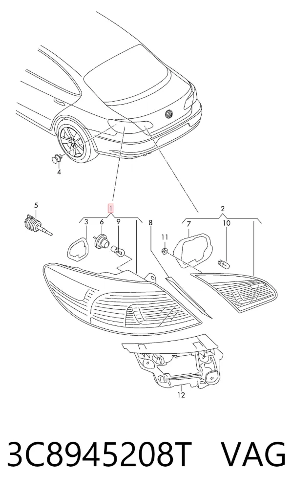 Lampa zespolona tylna prawa zewnętrzna 3C8945208T VAG
