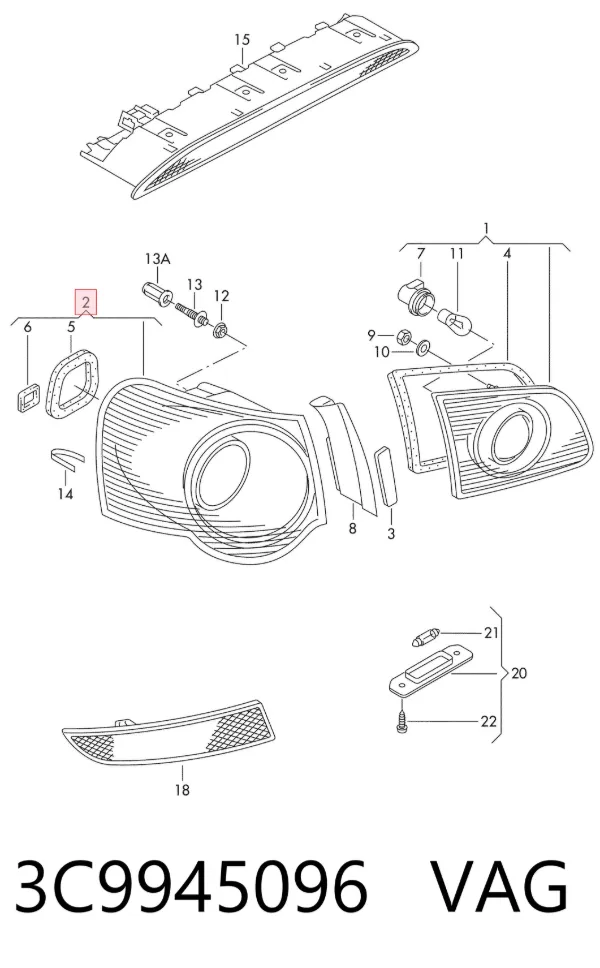 Lampa zespolona tylna prawa zewnętrzna 3C9945096 VAG