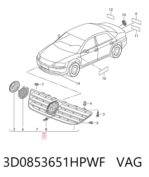 Atrapa chłodnicy 3D0853651HPWF VAG