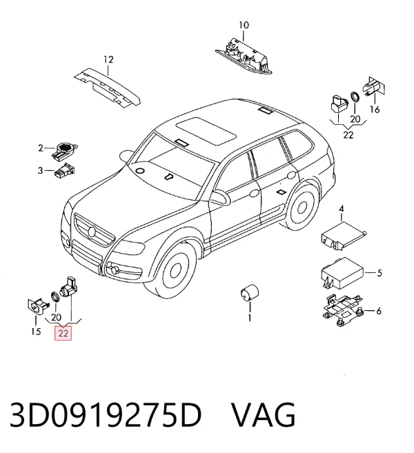 Czujnik parkowania przedni/tylny środkowy 3D0919275D VAG
