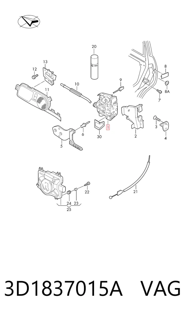 Zamek drzwi przednich lewych 3D1837015A VAG