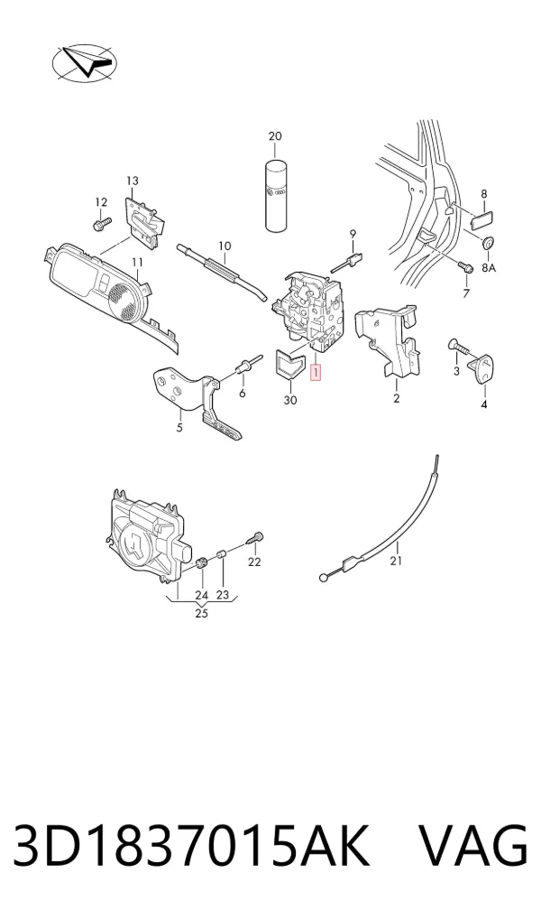 Zamek drzwi przednich lewych 3D1837015AK VAG