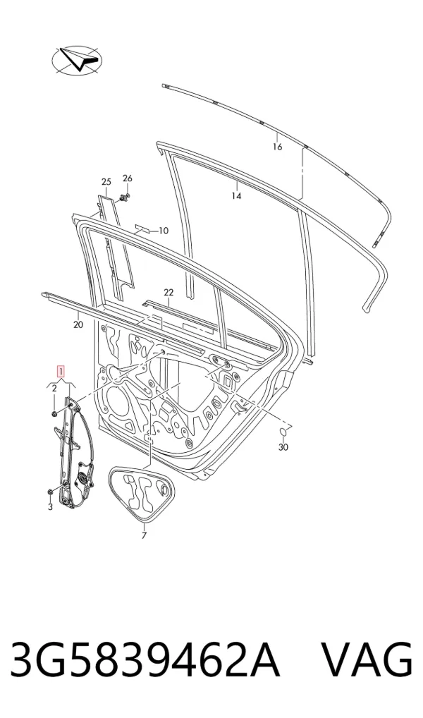 Mechanizm podnoszenia szyby drzwi tylnych prawych 3G5839462A VAG