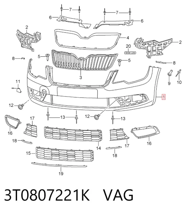 Zderzak przedni 3T0807221K VAG