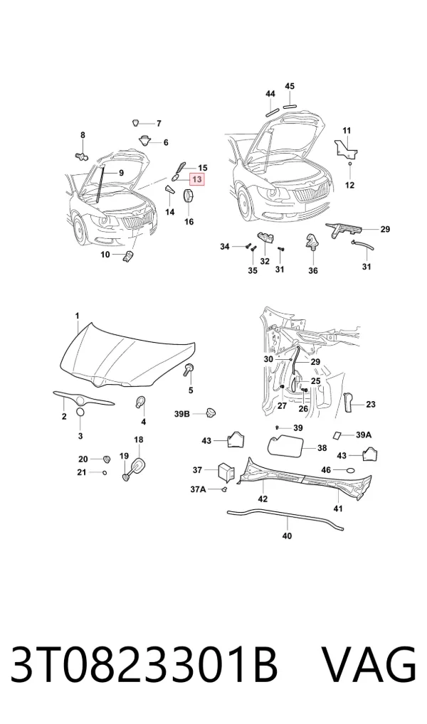 Zawias maski lewy 3T0823301B VAG
