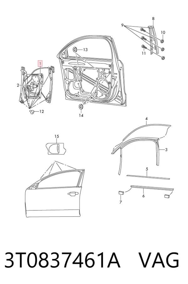 Mechanizm podnoszenia szyby drzwi przednich lewych 3T0837461A VAG