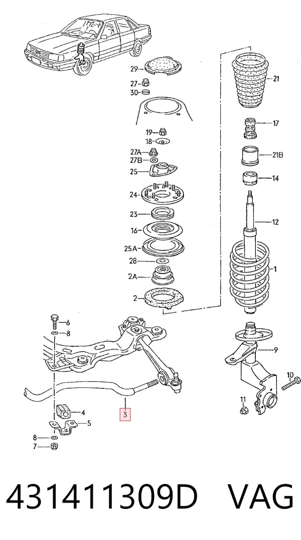 Stabilizator przedni Audi 100 C3