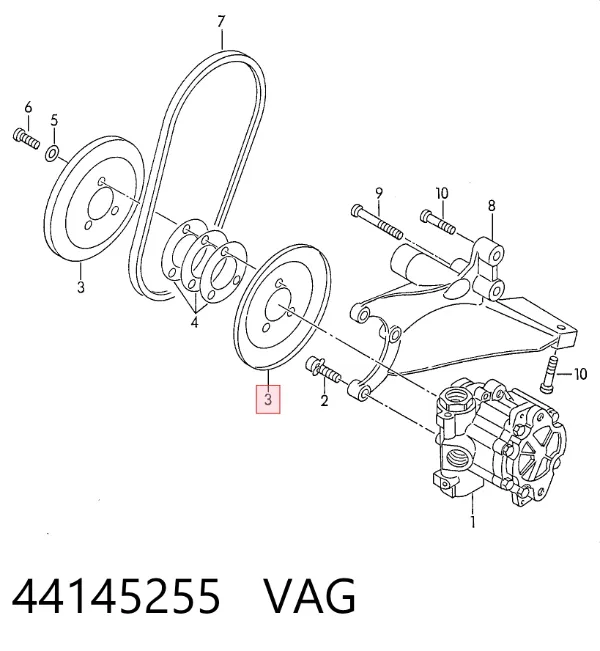 Koło pasowe pompy wspomagania hydraulicznego 44145255 VAG