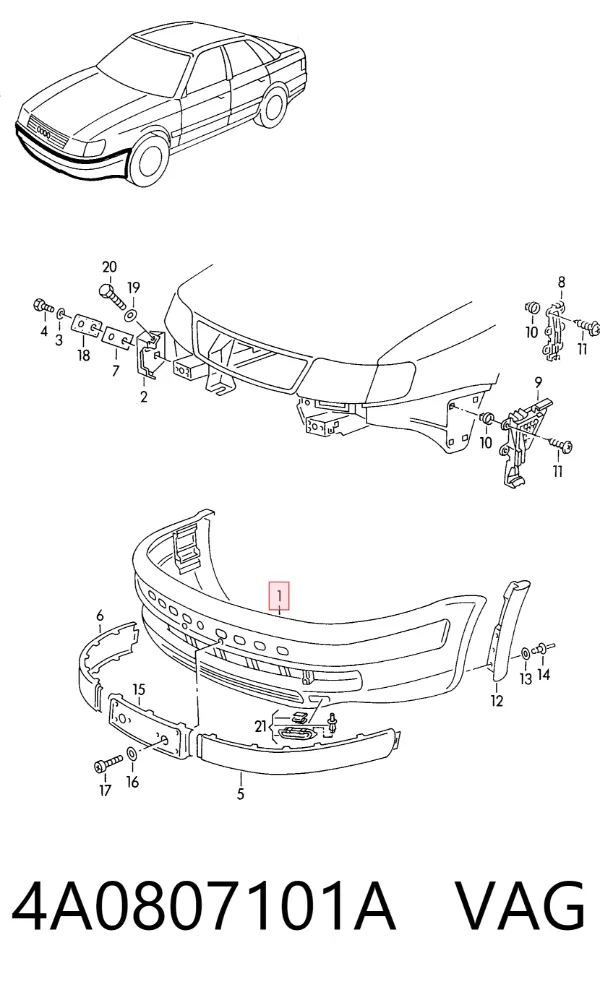 Zderzak przedni 4A0807101A VAG