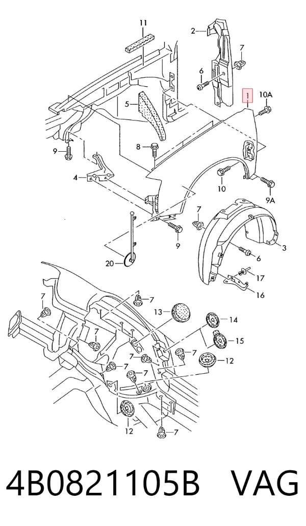 Błotnik przedni lewy 4B0821105B VAG