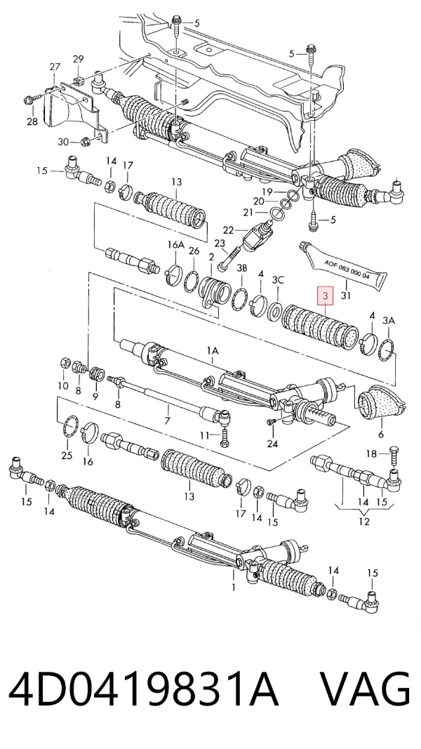 Osłona mechanizmu kierowniczego (maglownicy) 4D0419831A VAG