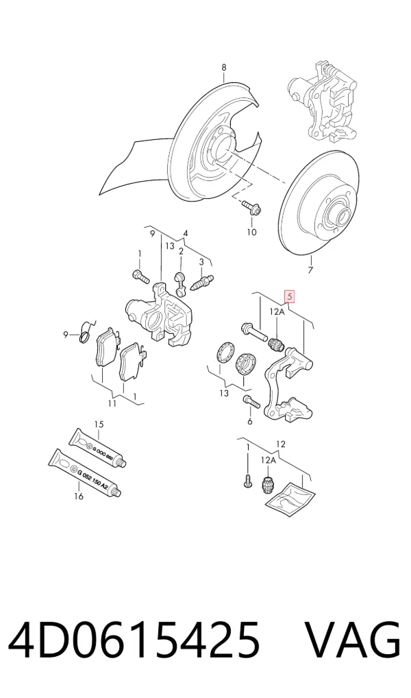 Jarzmo zacisku hamulcowego tylnego 4D0615425 VAG