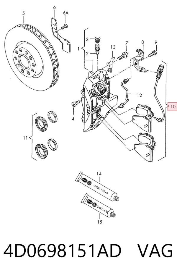 Klocki hamulcowe przednie tarczowe 4D0698151AD VAG