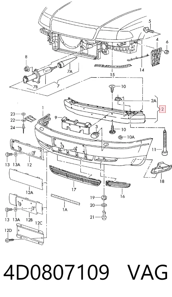 Wzmocnienie zderzaka przedniego Audi A8 D2