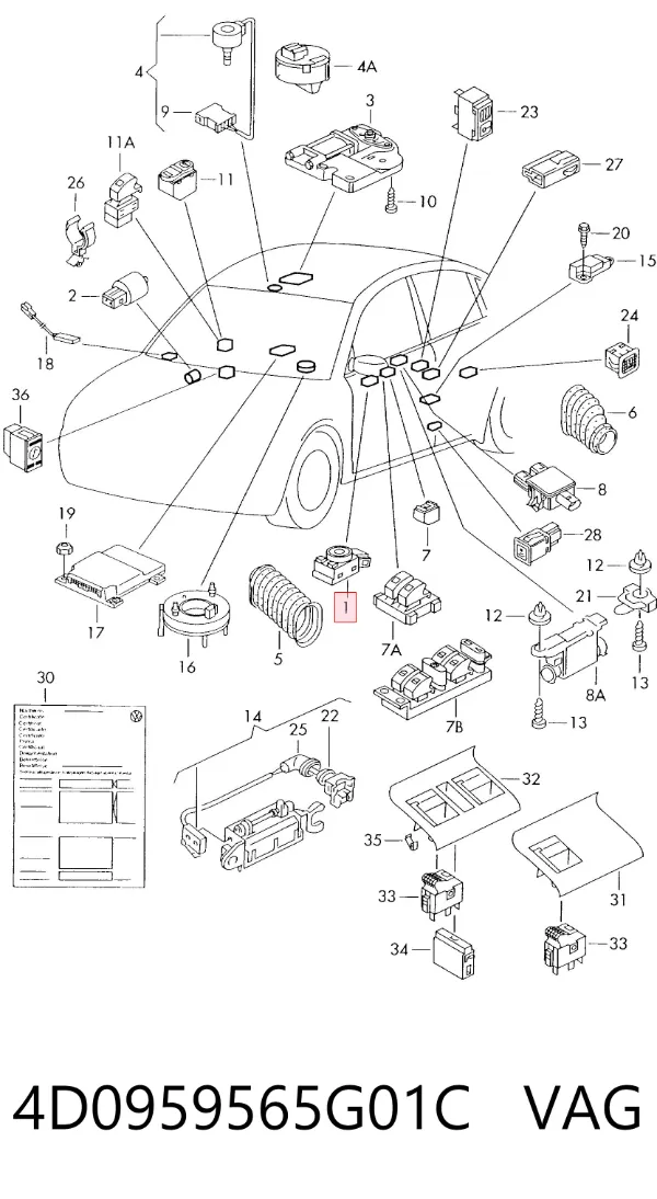 Sterownik lusterek bocznych, na drzwi 4D0959565G01C VAG