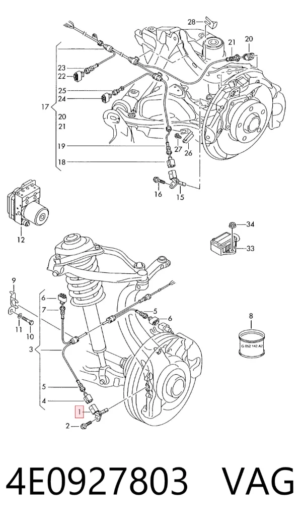 Czujnik ABS przedni lewy 4E0927803 VAG