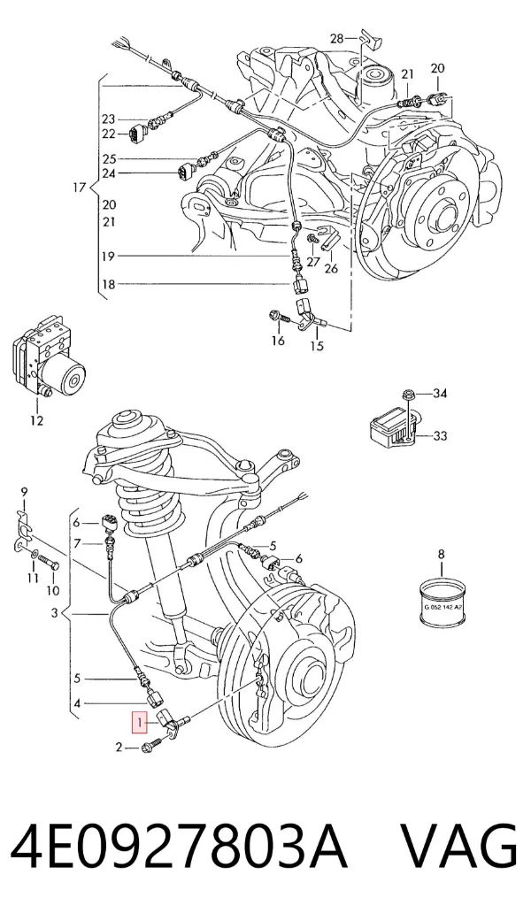 Czujnik ABS przedni lewy 4E0927803A VAG