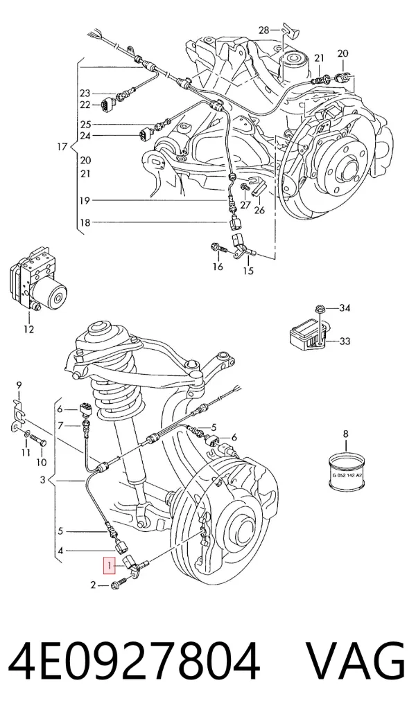 Czujnik ABS przedni prawy 4E0927804 VAG