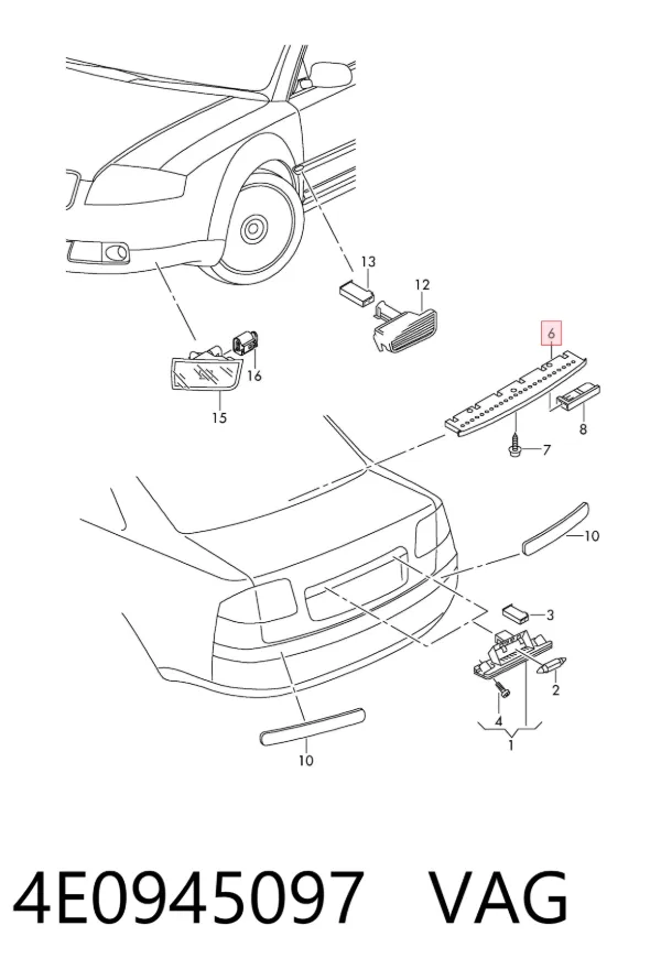 Lampa stop tylna dodatkowa Audi A8 D3