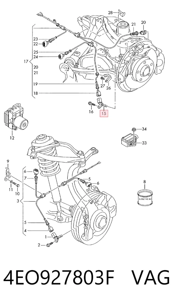 Czujnik ABS przedni lewy 4EO927803F VAG
