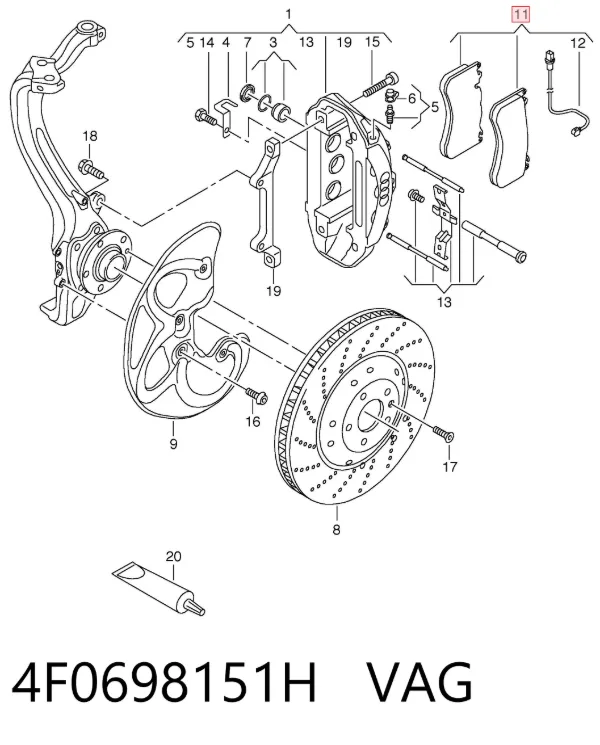 Klocki hamulcowe przednie tarczowe 4F0698151H VAG
