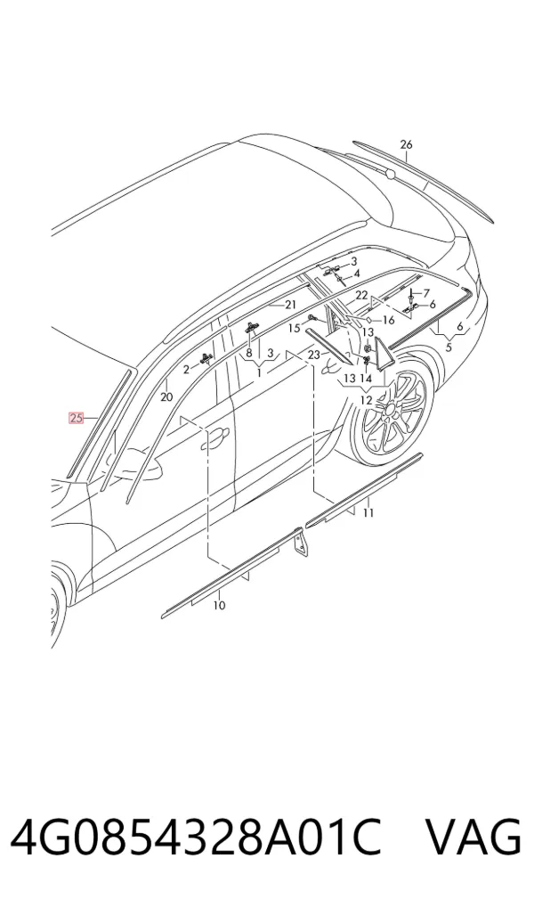 Listwa ochronna szyby przedniej prawa 4G0854328A01C VAG