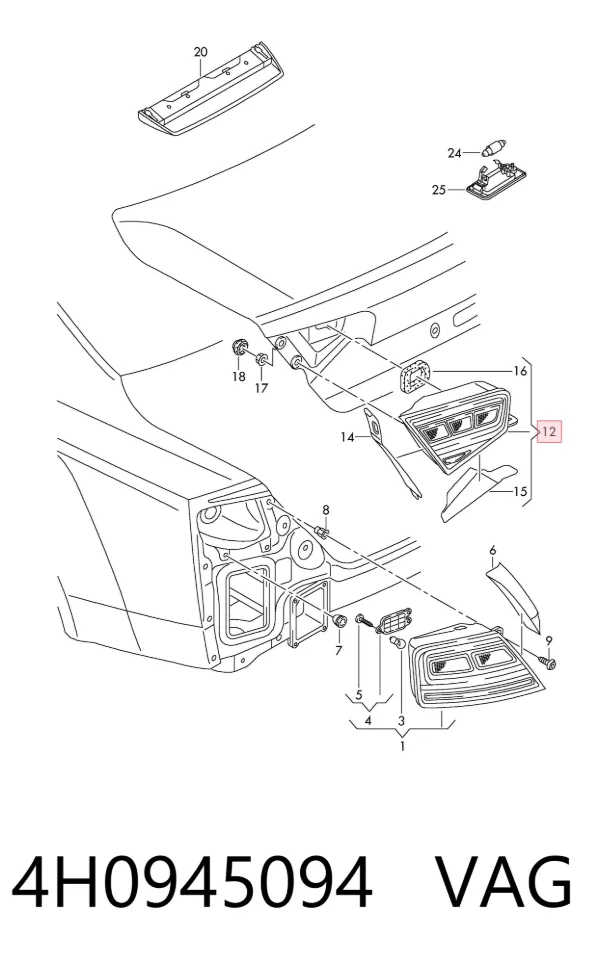 Lampa zespolona tylna prawa wewnętrzna 4H0945094 VAG