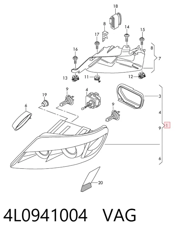 Reflektor prawy 4L0941004 VAG