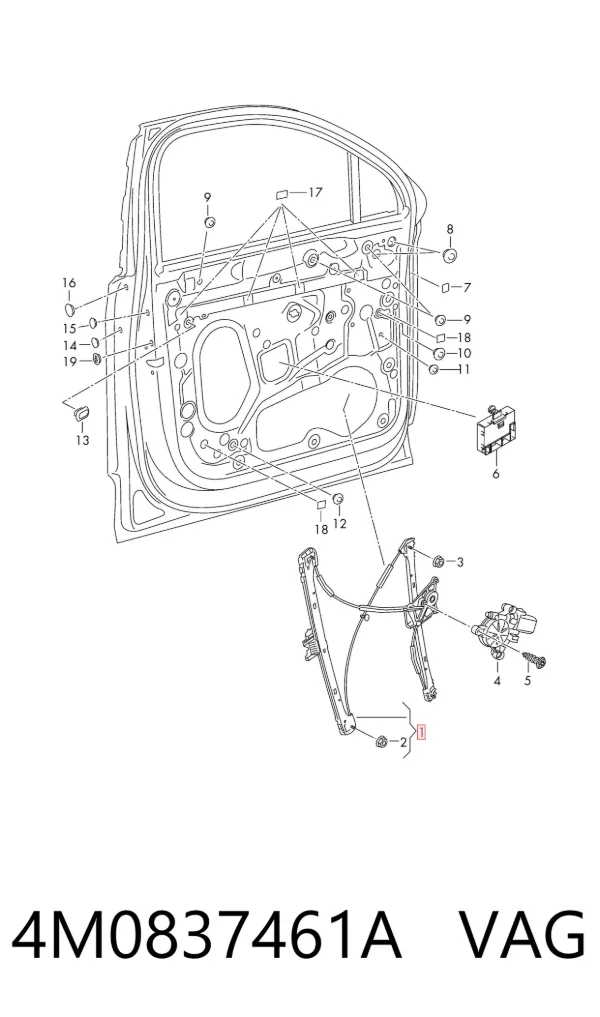 Mechanizm podnoszenia szyby drzwi przednich lewych 4M0837461A VAG