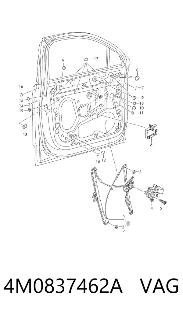 Mechanizm podnoszenia szyby drzwi przednich prawych Audi Q7 4MB, 4MG, 4MQ