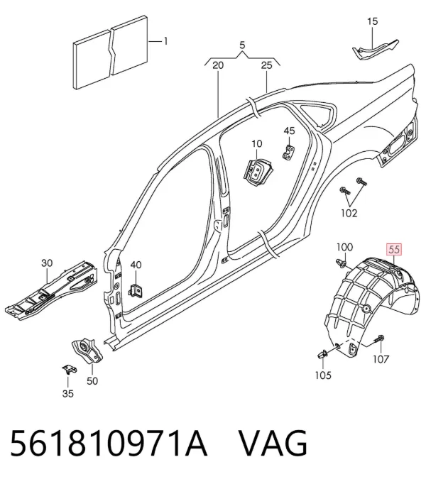 Nadkole błotnika tylnego lewe 561810971A VAG