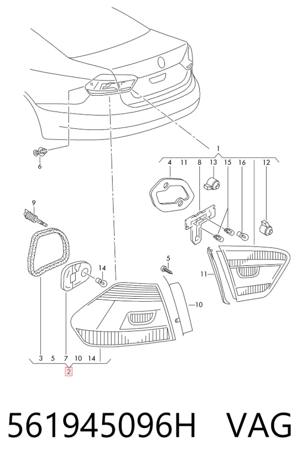 Lampa zespolona tylna prawa zewnętrzna 561945096H VAG