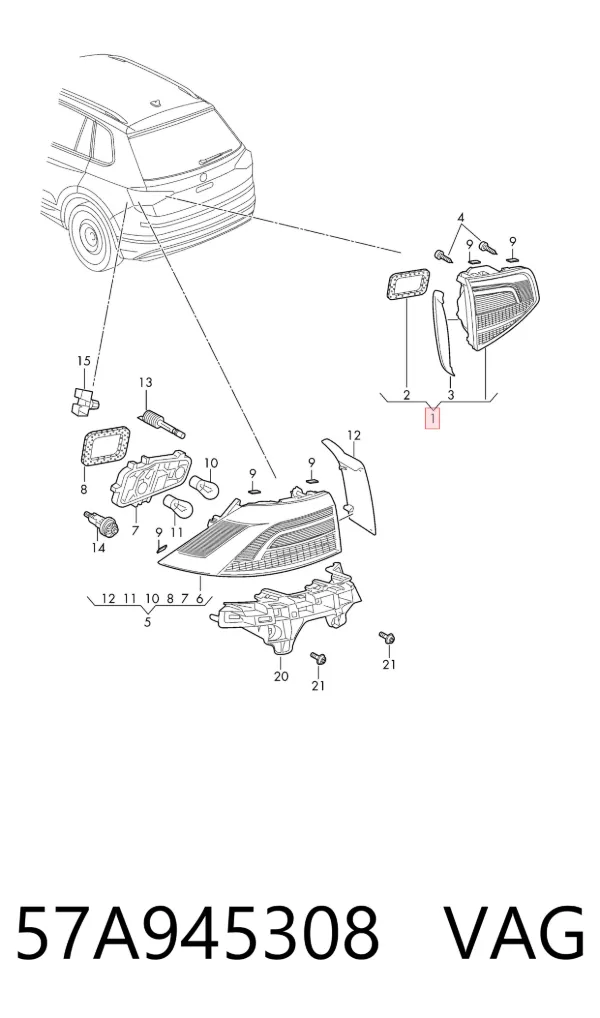 Lampa zespolona tylna prawa 57A945308 VAG