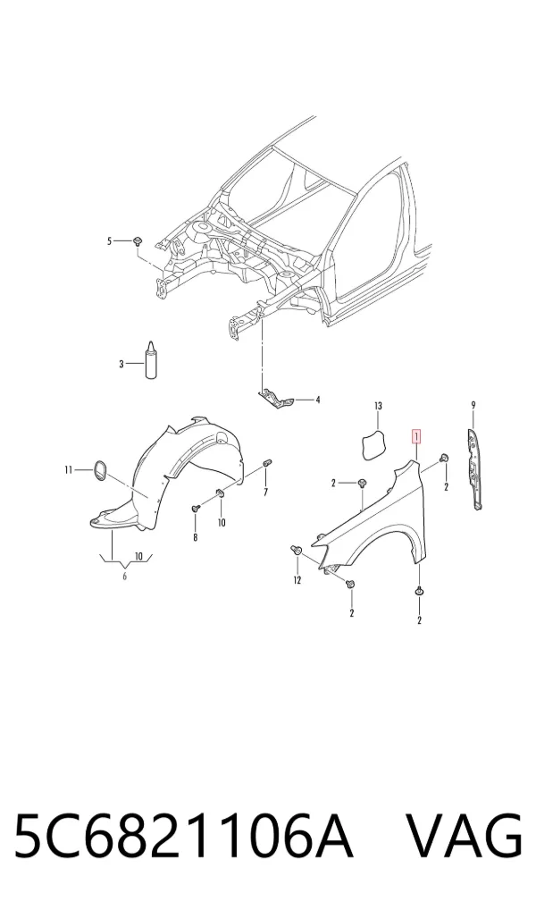 Błotnik przedni prawy 5C6821106A VAG