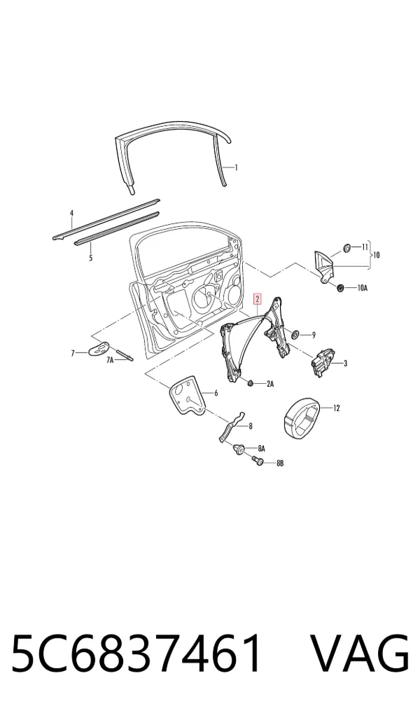 Mechanizm podnoszenia szyby drzwi przednich lewych 5C6837461 VAG