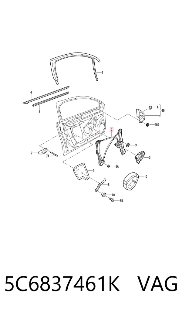 Mechanizm podnoszenia szyby drzwi przednich lewych 5C6837461K VAG