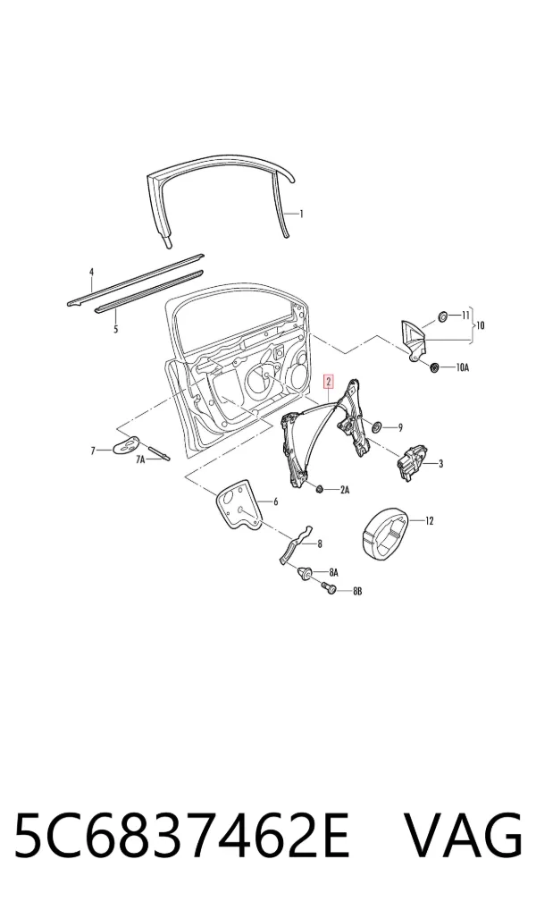 Mechanizm podnoszenia szyby drzwi przednich prawych 5C6837462E VAG