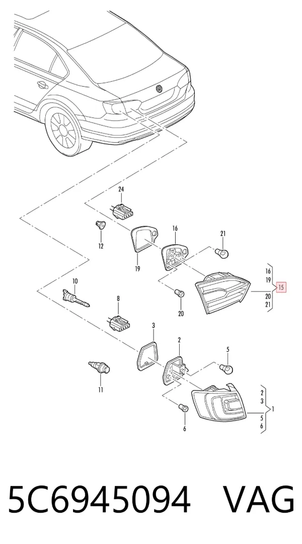 Lampa zespolona tylna prawa wewnętrzna 5C6945094 VAG