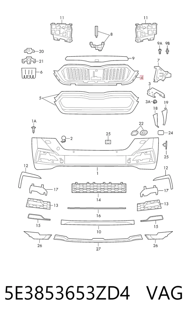 Atrapa chłodnicy 5E3853653ZD4 VAG