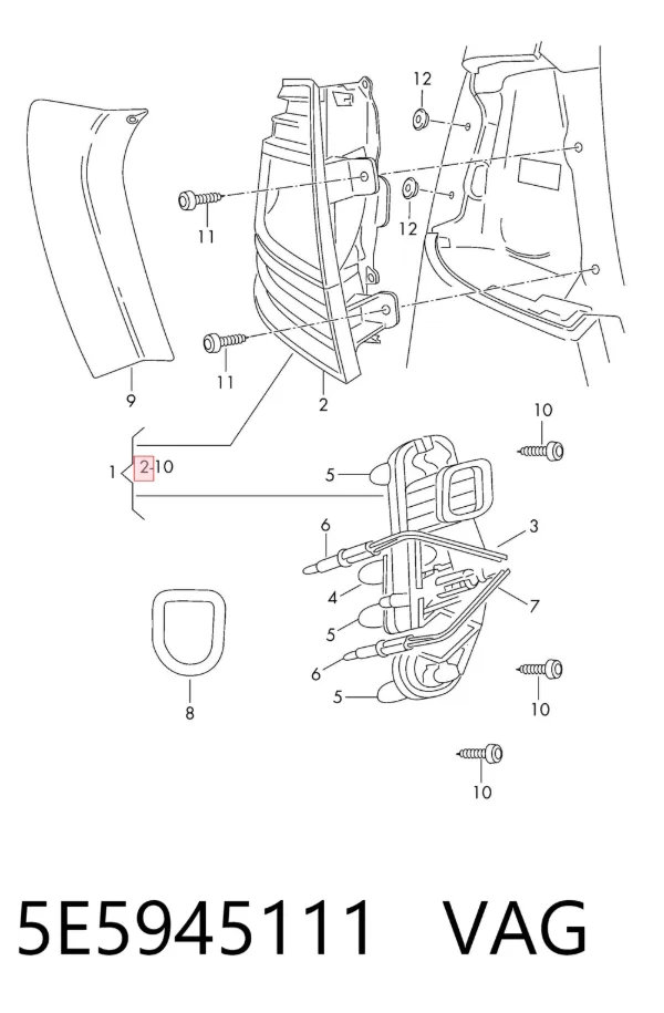 Lampa zespolona tylna lewa 5E5945111 VAG