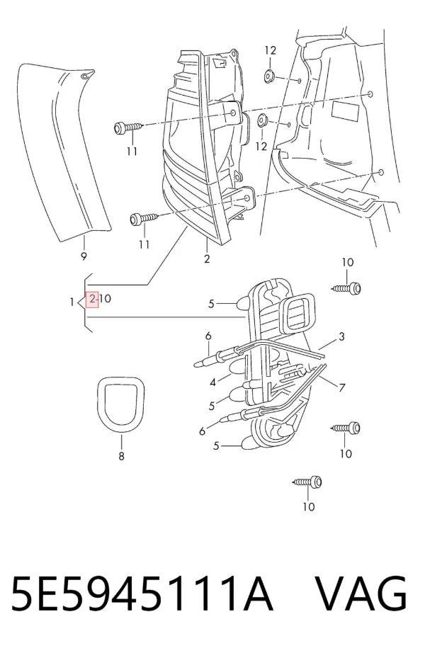 Lampa zespolona tylna lewa 5E5945111A VAG
