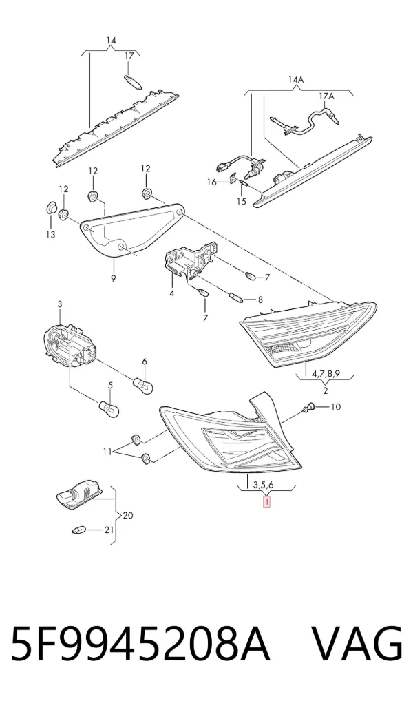 Lampa zespolona tylna prawa zewnętrzna 5F9945208A VAG