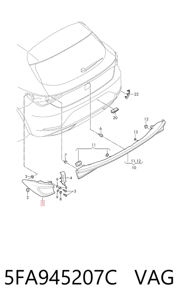 Lampa zespolona tylna lewa zewnętrzna 5FA945207C VAG