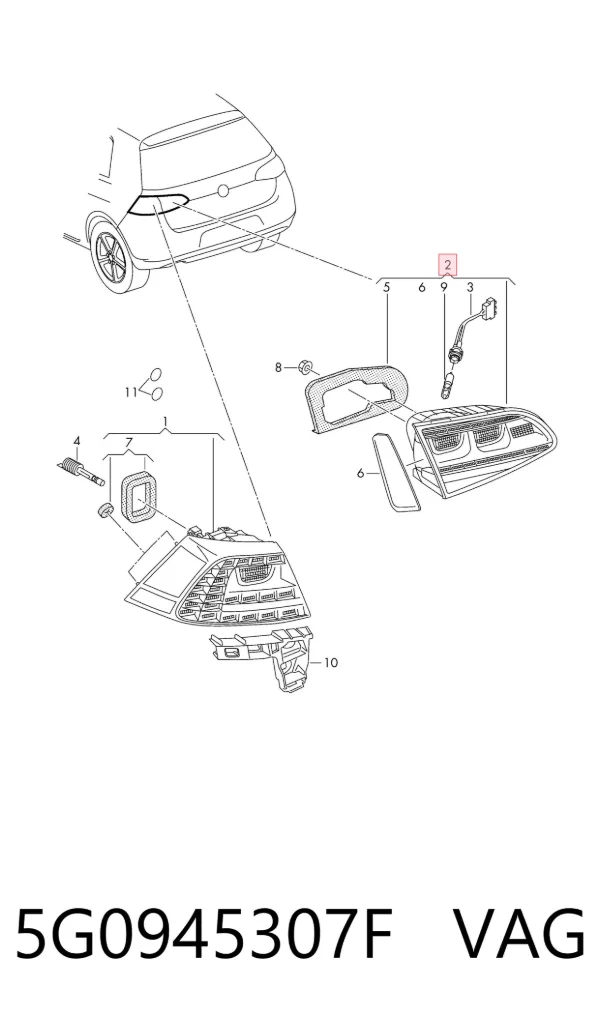 Lampa zespolona tylna lewa wewnętrzna 5G0945307F VAG