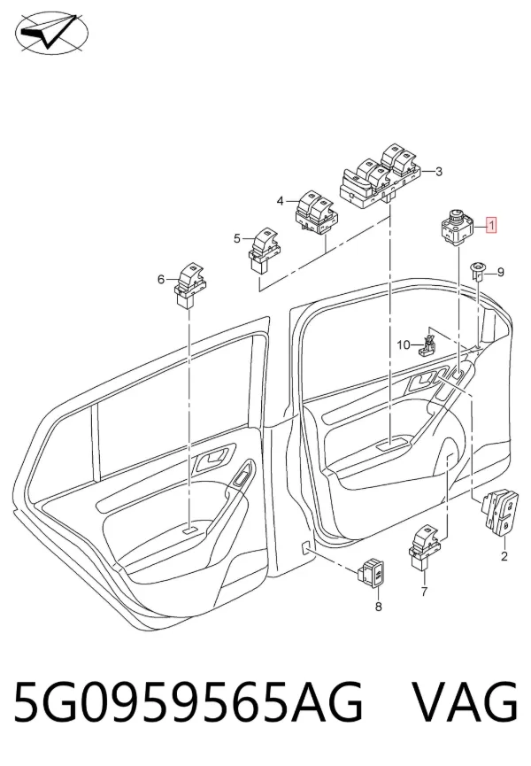 Sterownik lusterek bocznych, na drzwi 5G0959565AG VAG