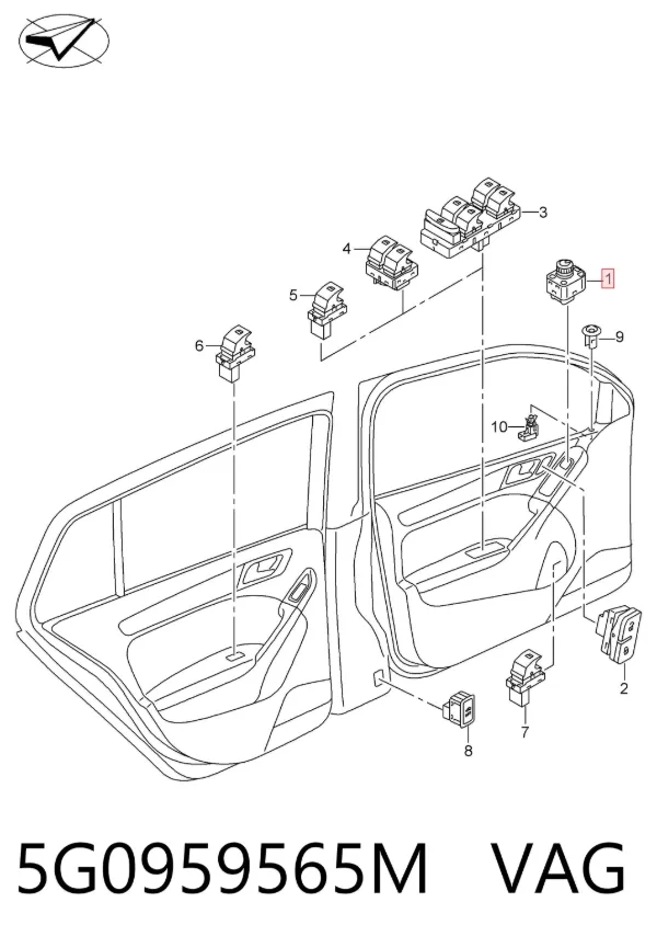 Sterownik lusterek bocznych, na drzwi 5G0959565M VAG
