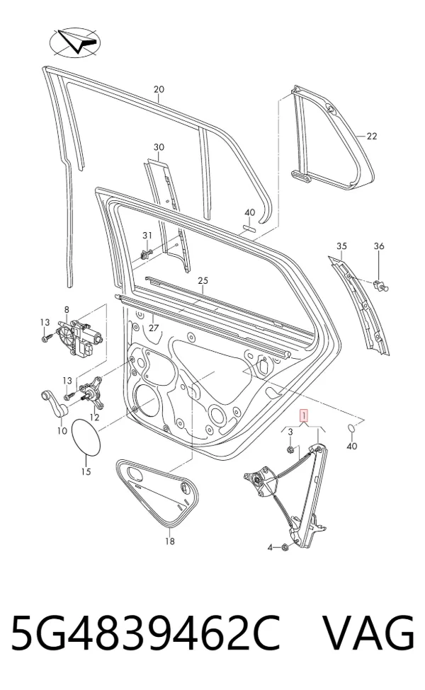 Mechanizm podnoszenia szyby drzwi tylnych prawych 5G4839462C VAG