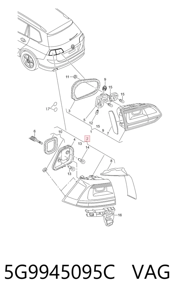 Lampa zespolona tylna lewa zewnętrzna 5G9945095C VAG