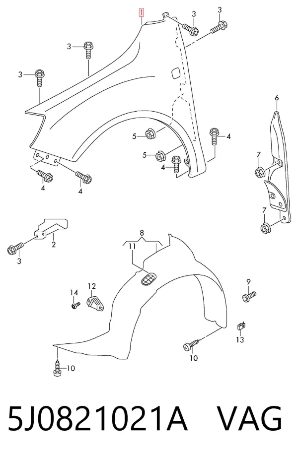 Błotnik przedni lewy 5J0821021A VAG